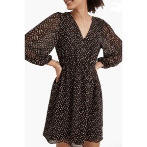 Madewell V-Neck Long Sleeve Smocked Ditsy Georgette Mini Dress Sz. Medium